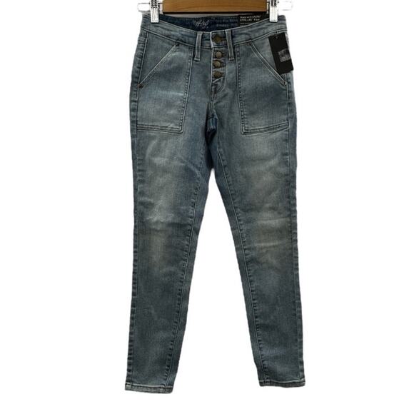 Mossimo Mid‎ Rise Light Wash Skinny Button Front Jeans Size 00 s - Picture 1 of 9